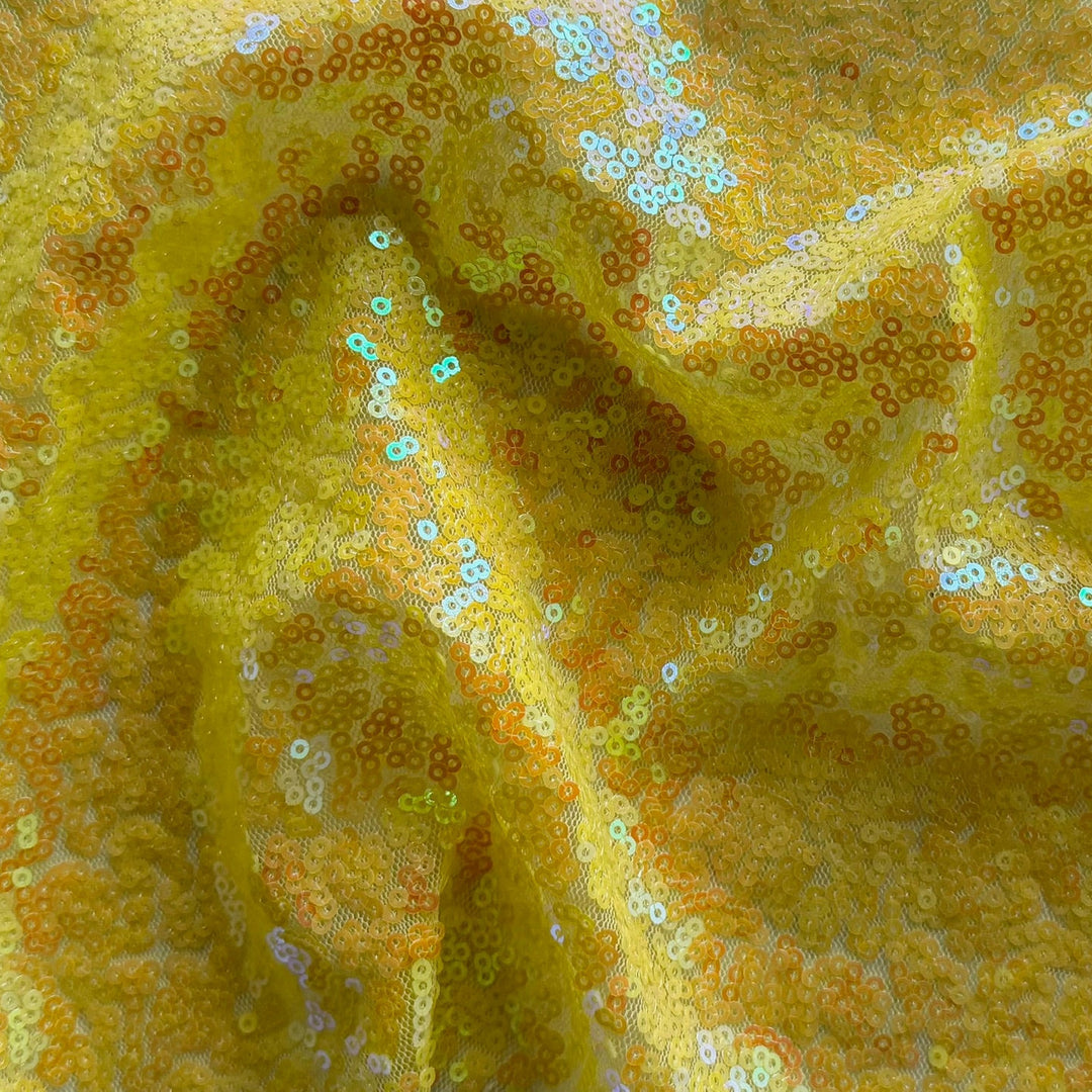 Iridescent Yolk Yellow Sequins on Airy Nylon Mesh (Made in Korea)