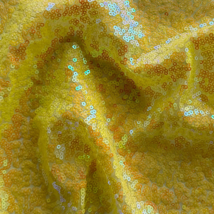 Iridescent Yolk Yellow Sequins on Airy Nylon Mesh (Made in Korea)