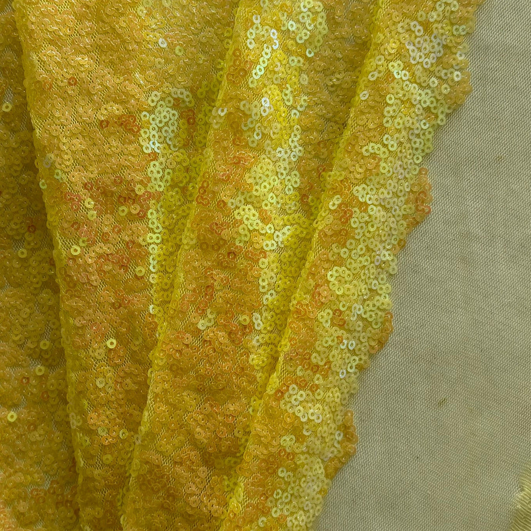 Iridescent Yolk Yellow Sequins on Airy Nylon Mesh (Made in Korea)
