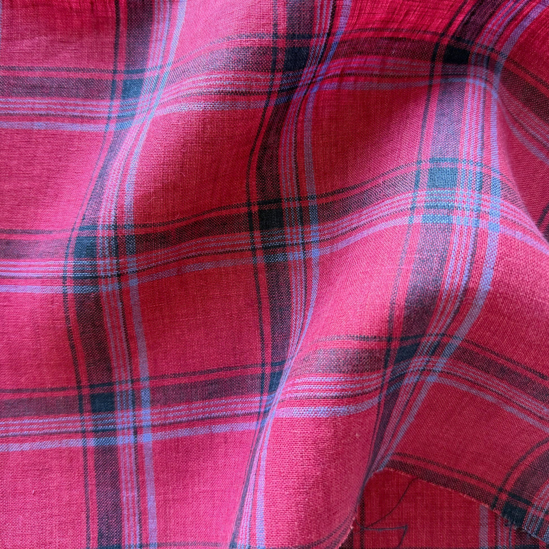 Designer Light to Mid-Weight French Pink Plaid Linen (Made in Italy)