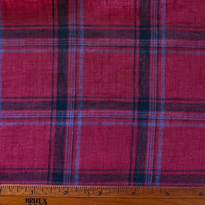 Designer Light to Mid-Weight French Pink Plaid Linen (Made in Italy)