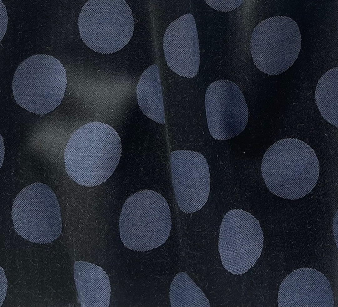 Mid-Weight Coin-Sized Denim Dots on Black Stretch Cotton Blend Twill