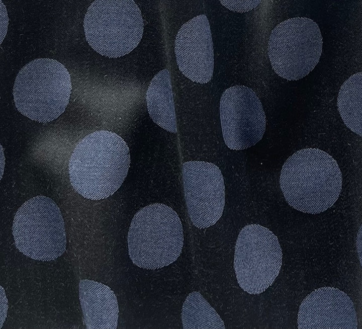 Mid-Weight Coin-Sized Denim Dots on Black Stretch Cotton Blend Twill