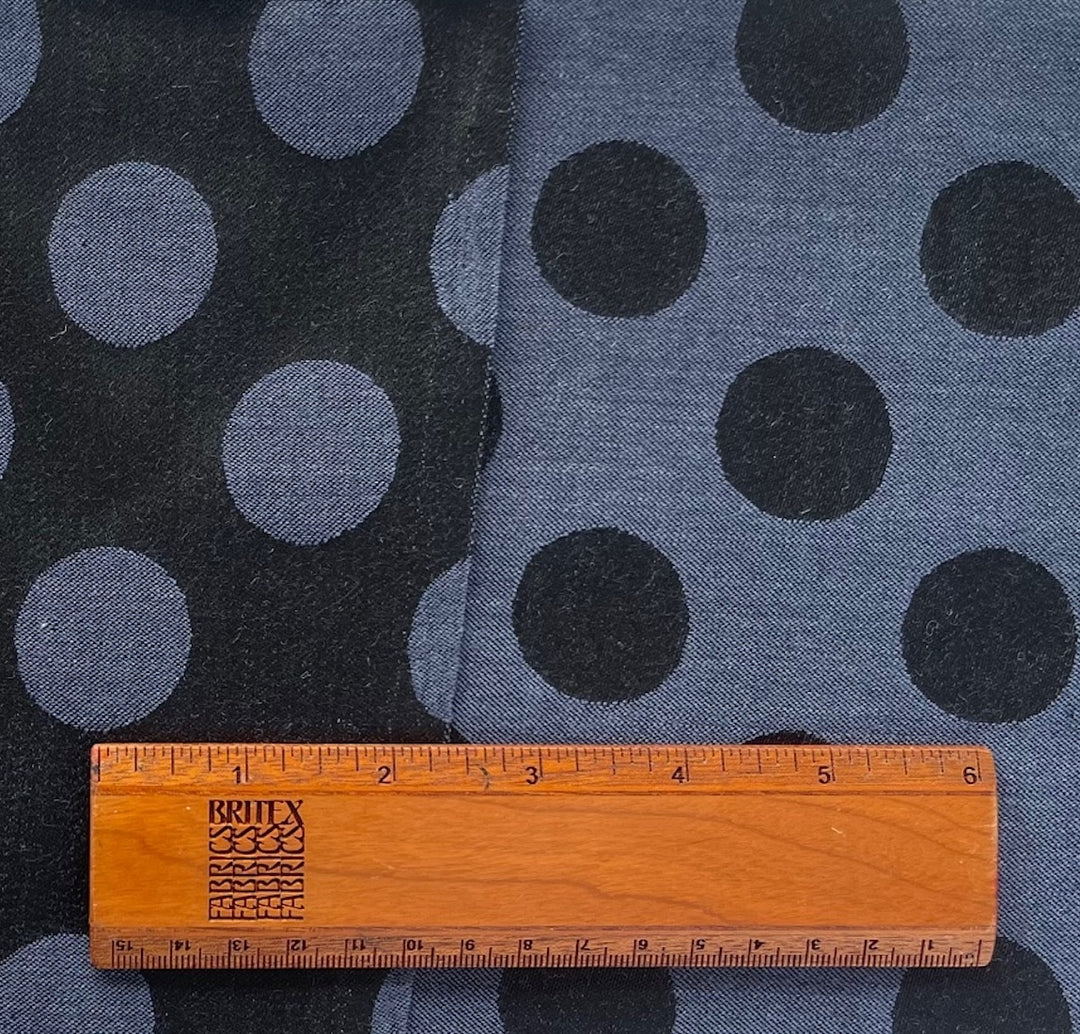 Mid-Weight Coin-Sized Denim Dots on Black Stretch Cotton Blend Twill