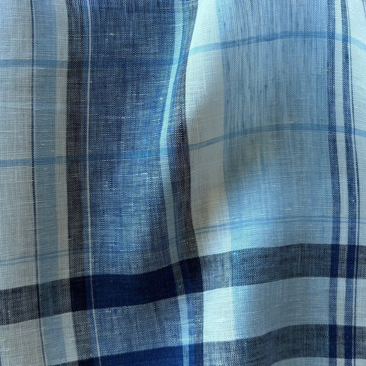 Designer Light-Weight Blue Madras-Style Plaid Linen (Made in Italy)
