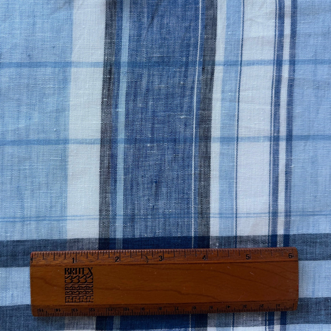 Designer Light-Weight Blue Madras-Style Plaid Linen (Made in Italy)