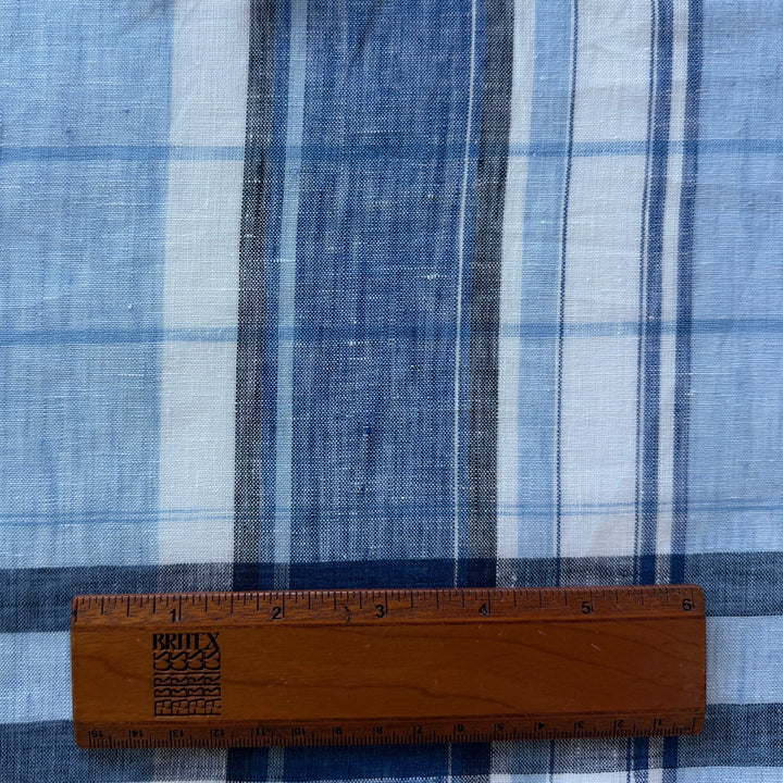 Designer Light-Weight Blue Madras-Style Plaid Linen (Made in Italy)