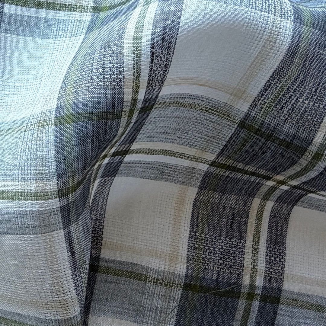 Designer Mid-Weight Madras-Style Slate Gray Plaid Linen Jacquard (Made in Italy)