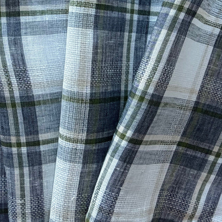 Designer Mid-Weight Madras-Style Slate Gray Plaid Linen Jacquard (Made in Italy)