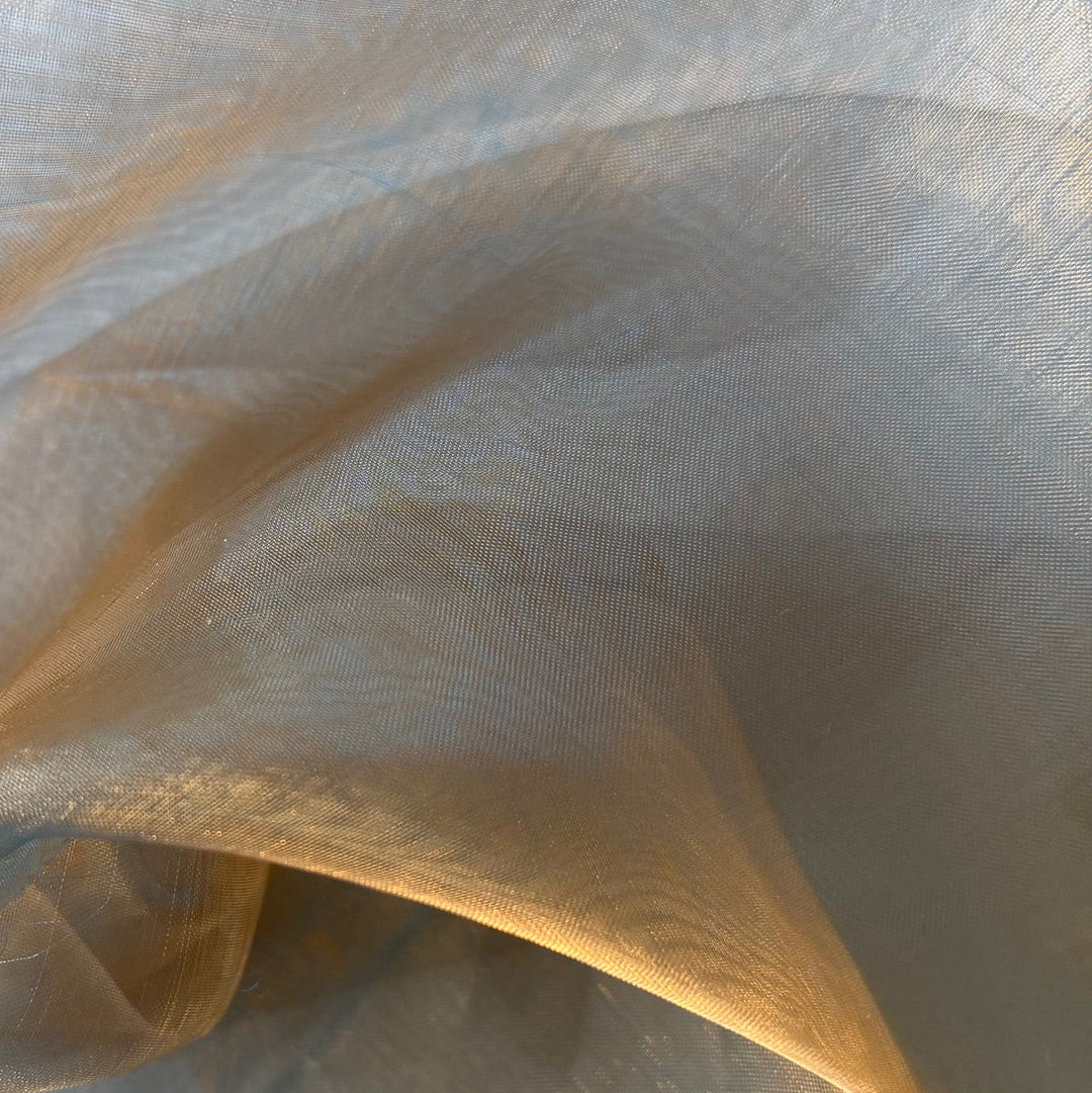 Sheer Iridescent Copper Penny & Pale Blue Crisp Polyester Organza