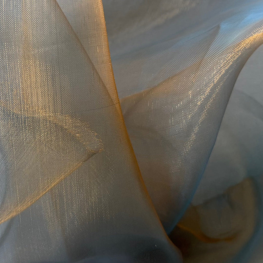 Sheer Iridescent Copper Penny & Pale Blue Crisp Polyester Organza
