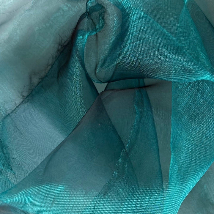 Sheer Iridescent Teal & Onyx Crisp Polyester Organza
