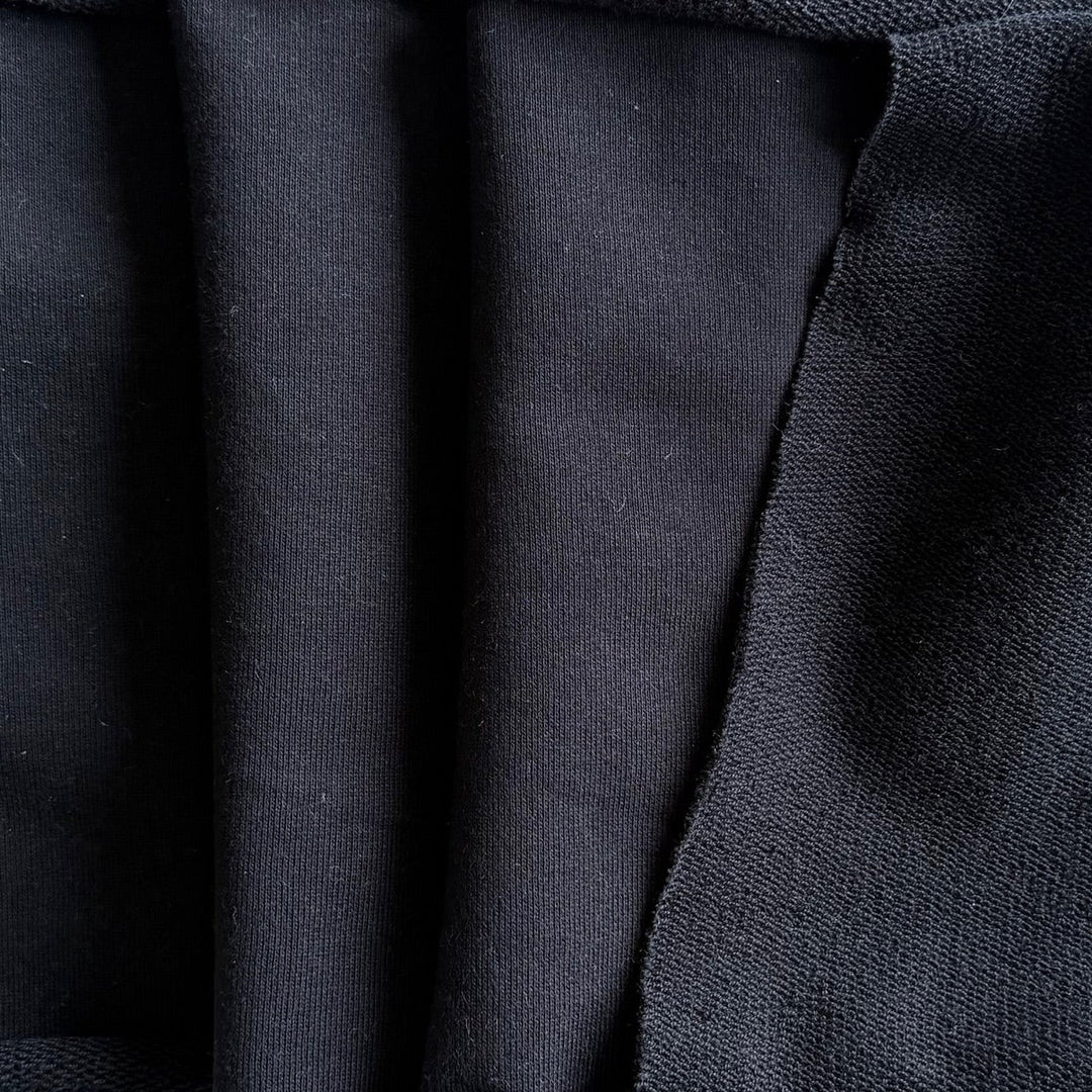 Mid-Weight Jet Black Cotton French Terry Knit (Made in Italy)