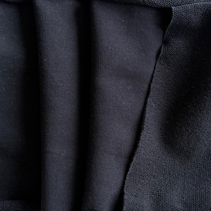 Mid-Weight Jet Black Cotton French Terry Knit (Made in Italy)