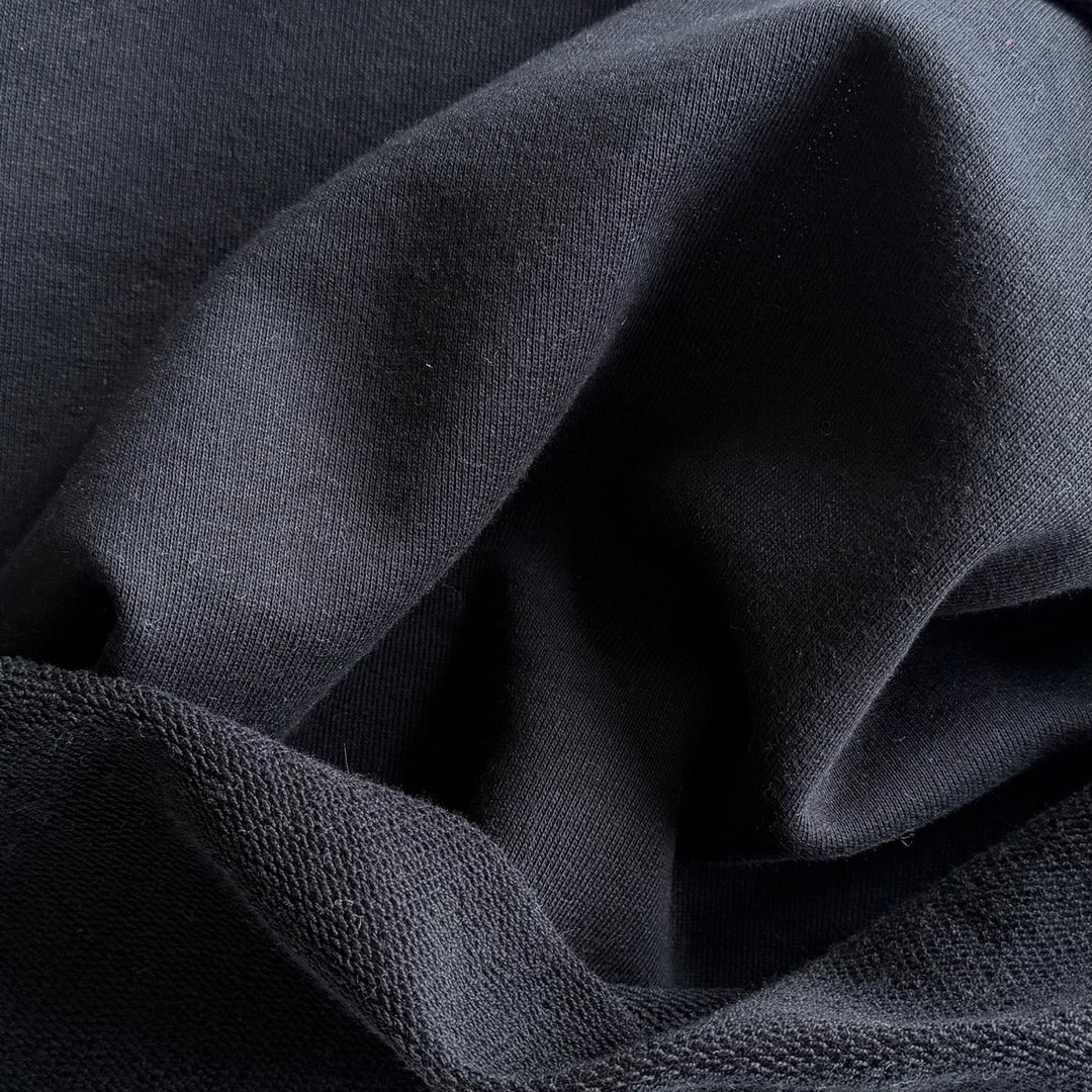 Mid-Weight Jet Black Cotton French Terry Knit (Made in Italy)