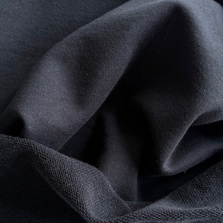 Mid-Weight Jet Black Cotton French Terry Knit (Made in Italy)