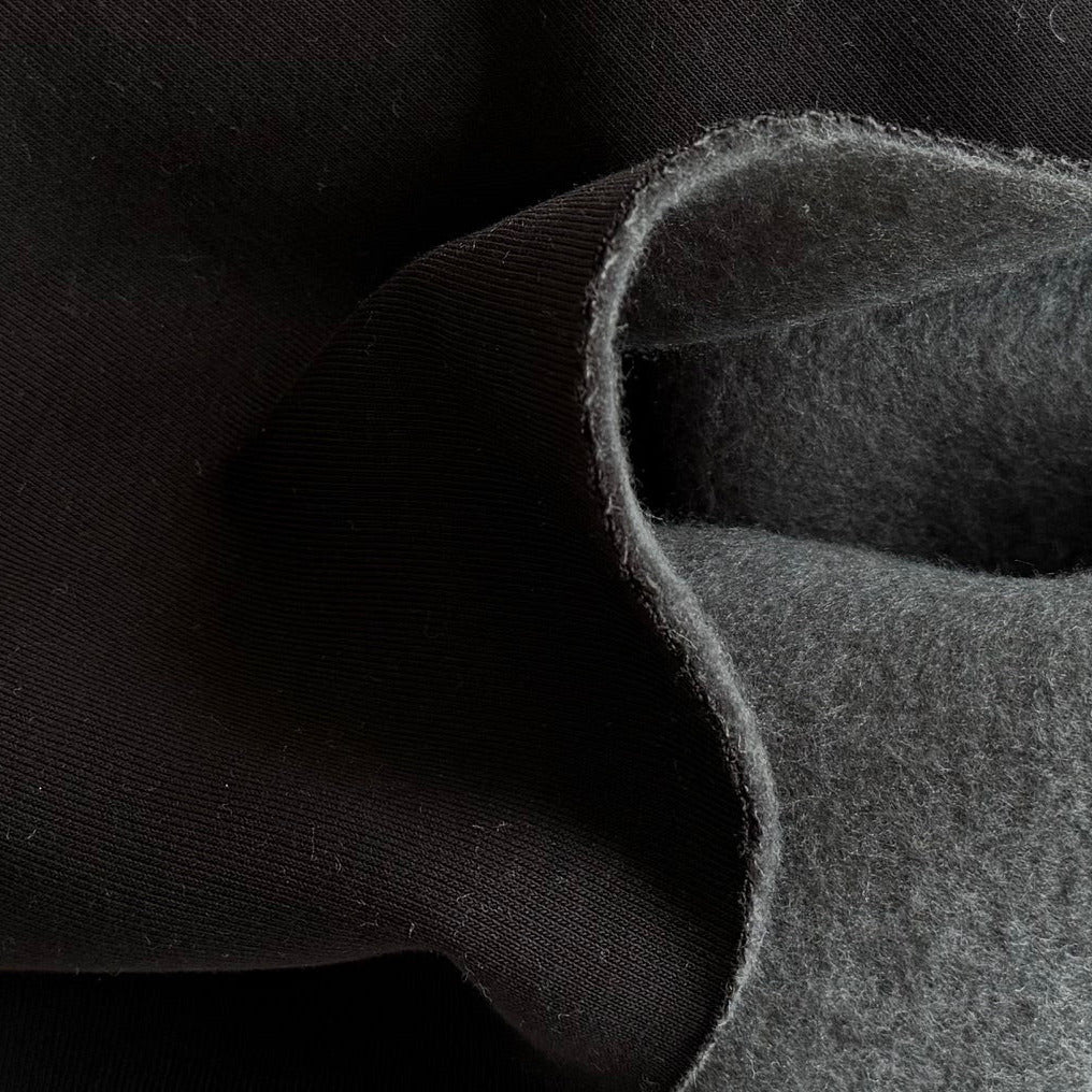 Heavy-Weight Handsome Black Cotton Blend Sweatshirt Knit Fleece (Made in Italy)