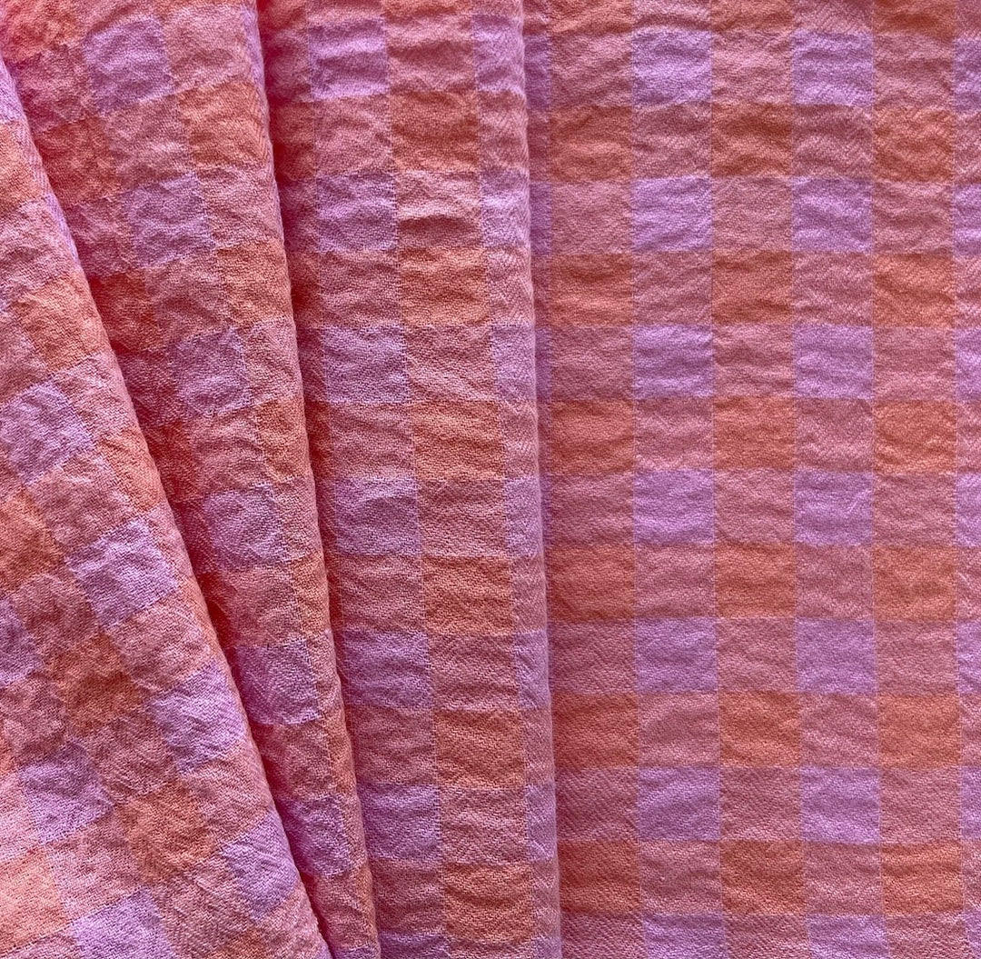 Cantalope & Light Strawberry Textured Cotton Gauze