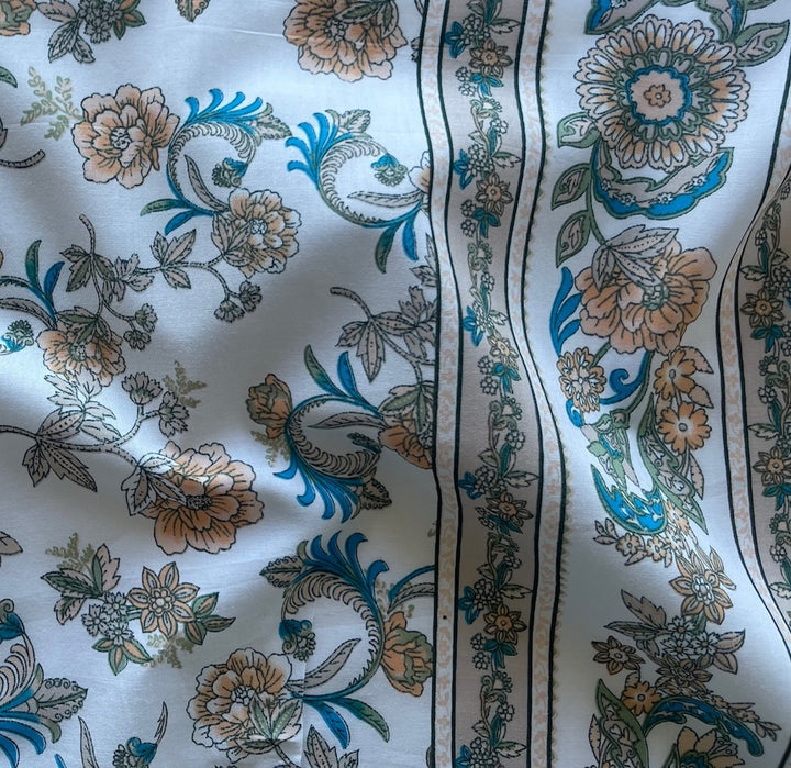 8" Border Delicate Floral Block Print Cotton Lawn (Made in India)