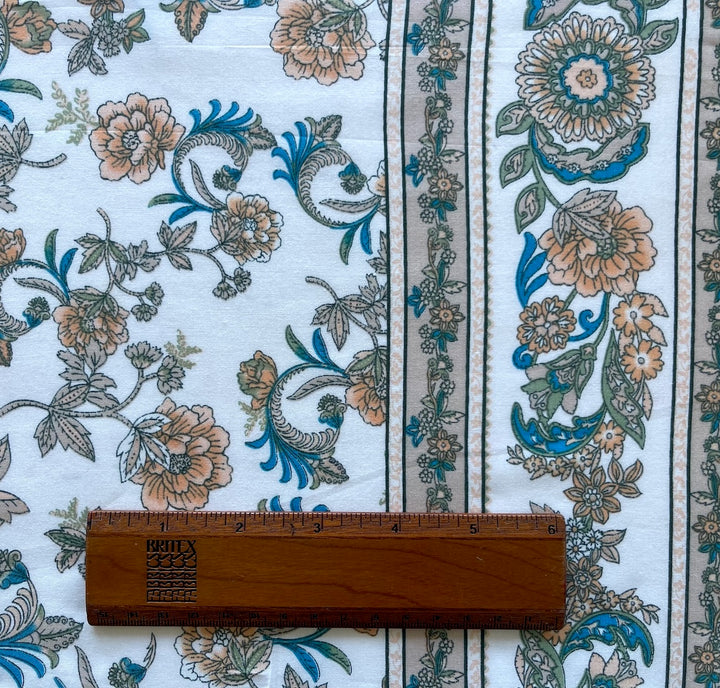 8" Border Delicate Floral Block Print Cotton Lawn (Made in India)