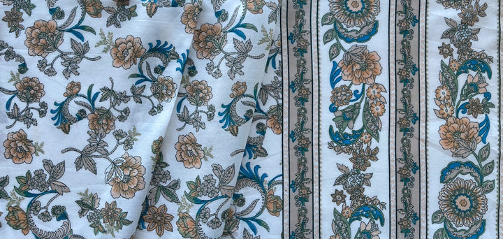 8" Border Delicate Floral Block Print Cotton Lawn (Made in India)