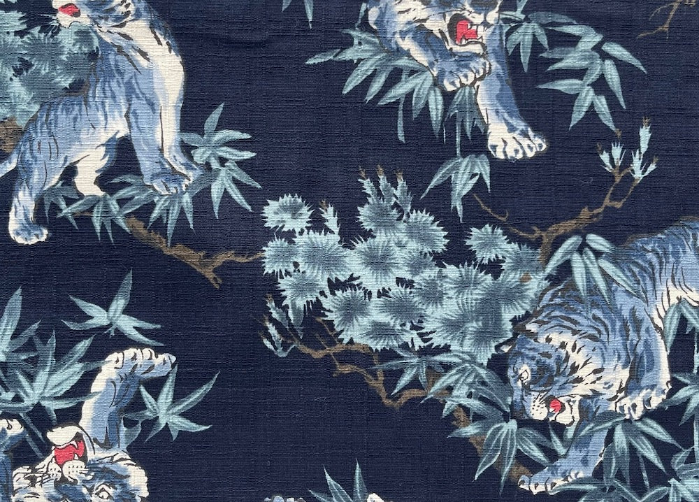 Mid-Weight Prowling Tigers on Navy Dobby Cotton (Made in Japan)