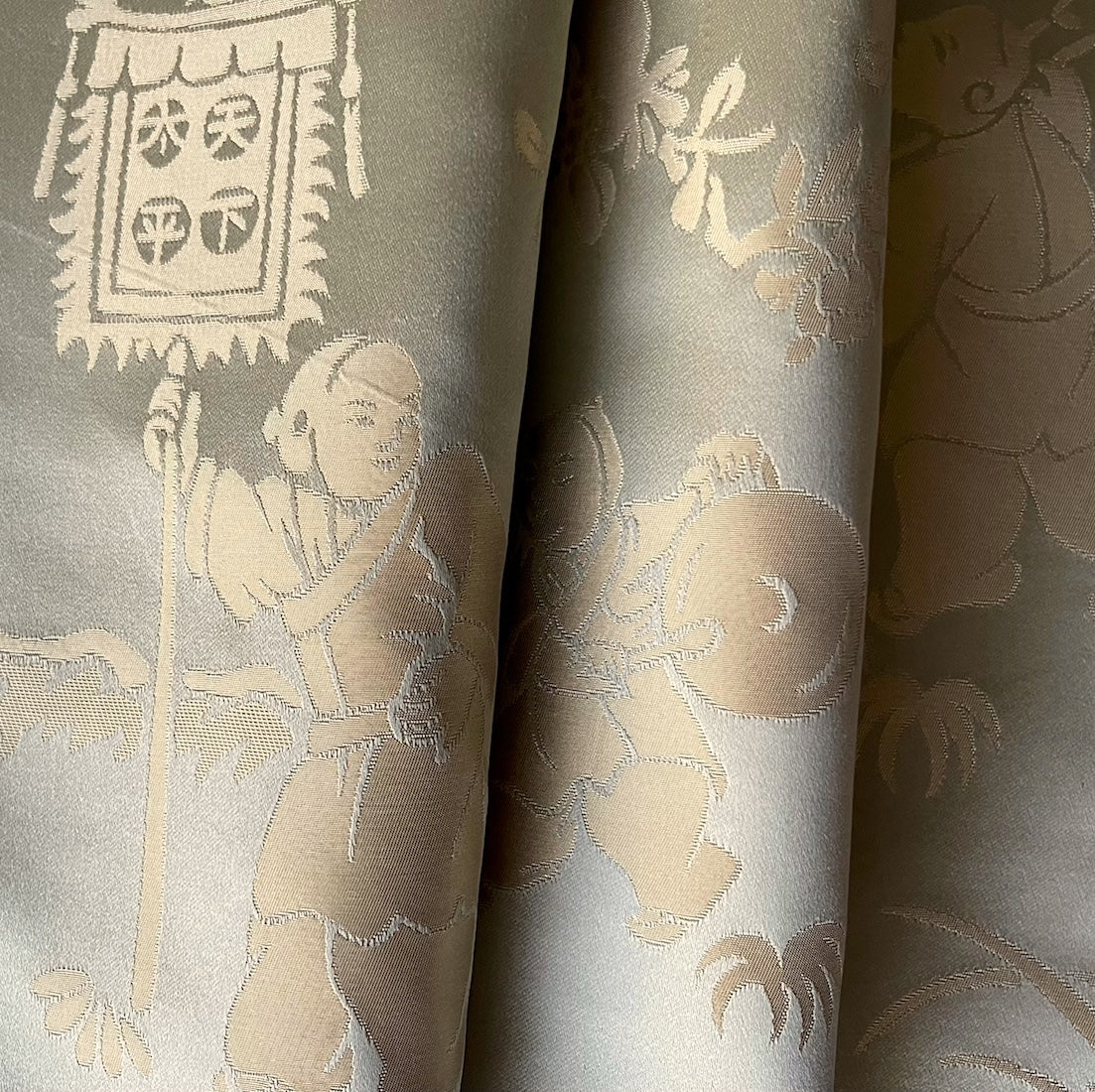 Asian Toile Sea Glass Mist Silk Satin Brocade Jacquard – Britex