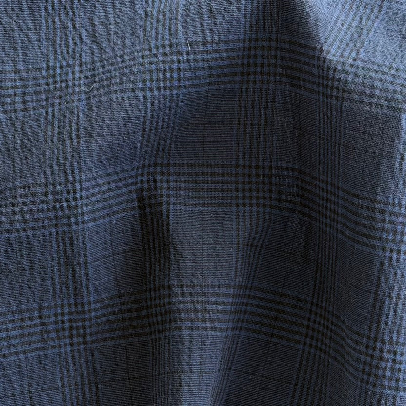Lighter-Weight Navy & Black Plaid Stretch Cotton Seersucker (Made in Italy)