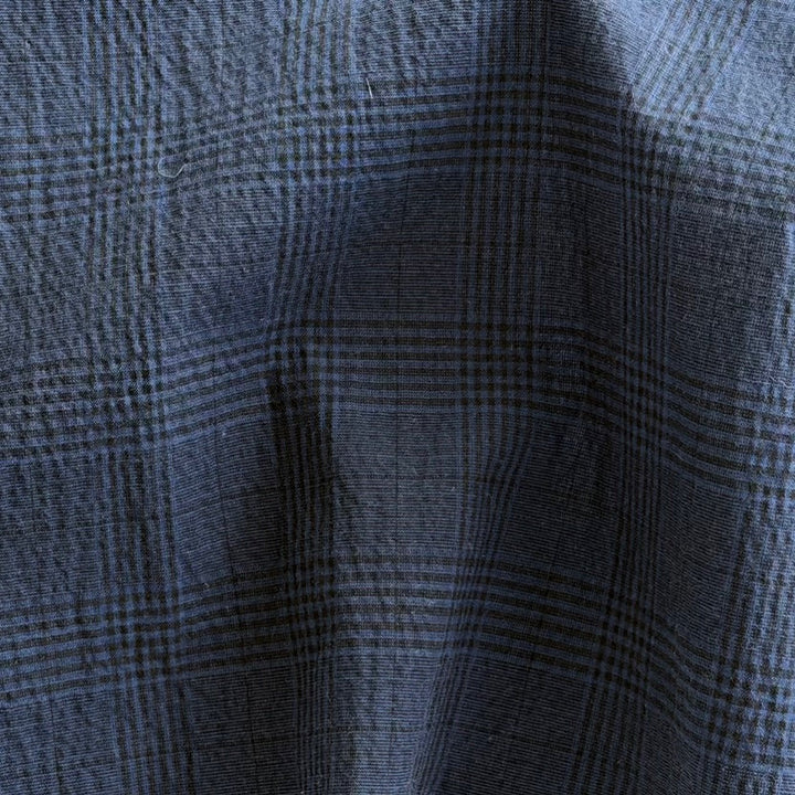 Lighter-Weight Navy & Black Plaid Stretch Cotton Seersucker (Made in Italy)