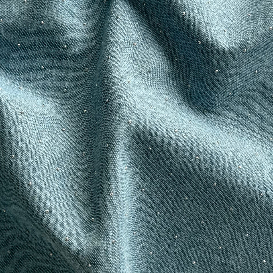 Lighter Weight Chambray Blue Silver Studded Cotton Denim (Made in Italy)