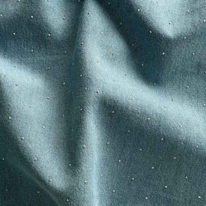 Lighter Weight Chambray Blue Silver Studded Cotton Denim (Made in Italy)