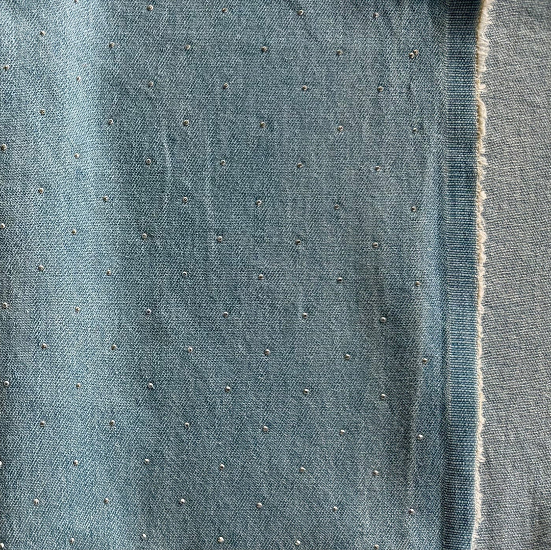 Lighter Weight Chambray Blue Silver Studded Cotton Denim (Made in Italy)