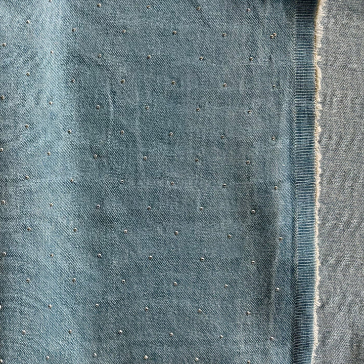 Lighter Weight Chambray Blue Silver Studded Cotton Denim (Made in Italy)