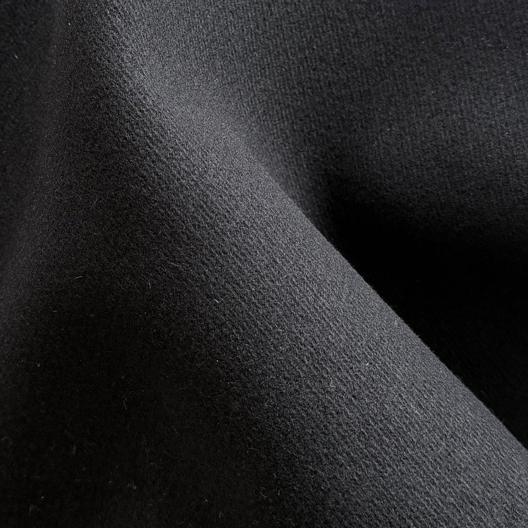 Substantial Jet Black Soft Wool Melton Coating (Made in Italy)