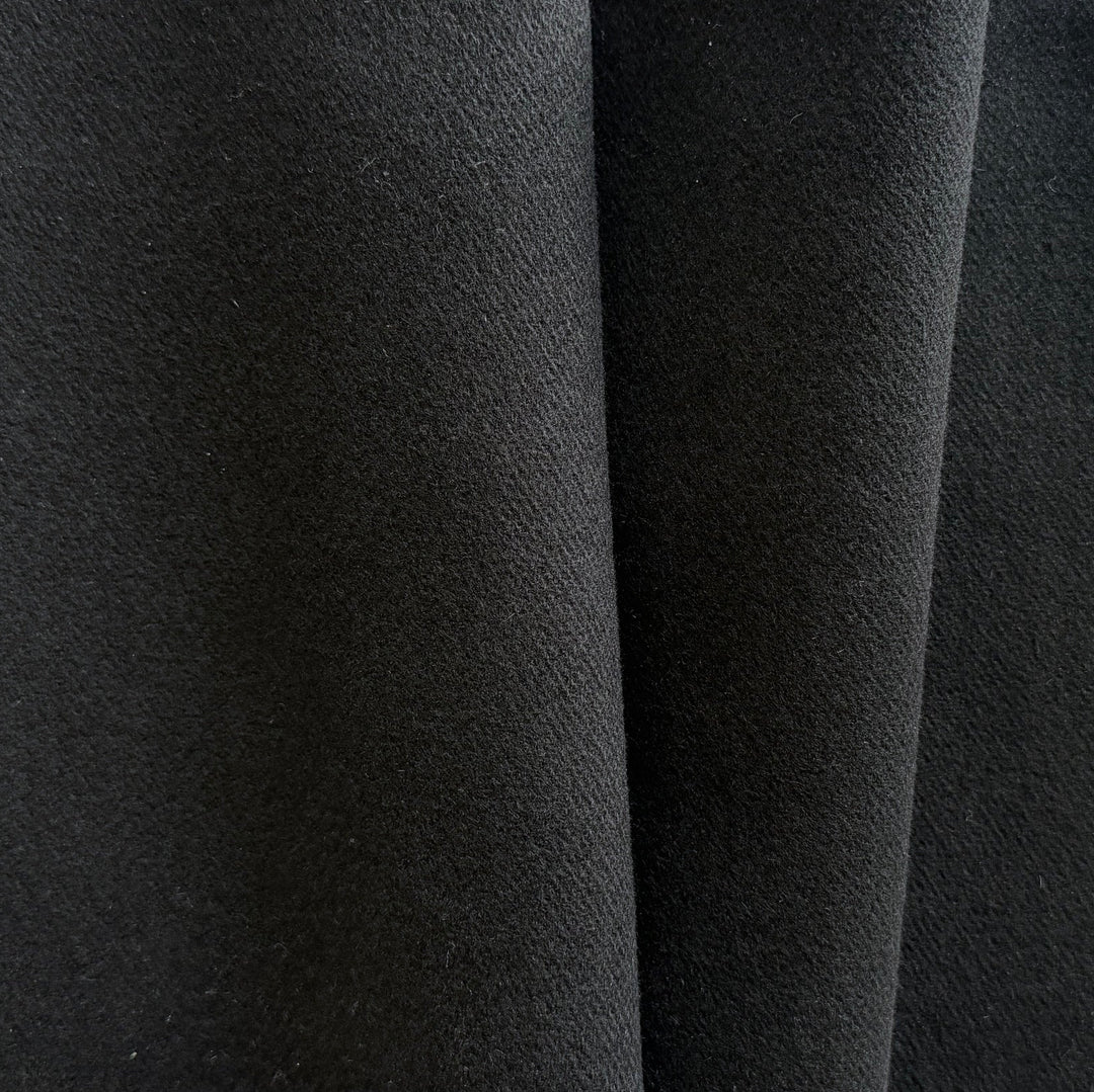Substantial Jet Black Soft Wool Melton Coating (Made in Italy)