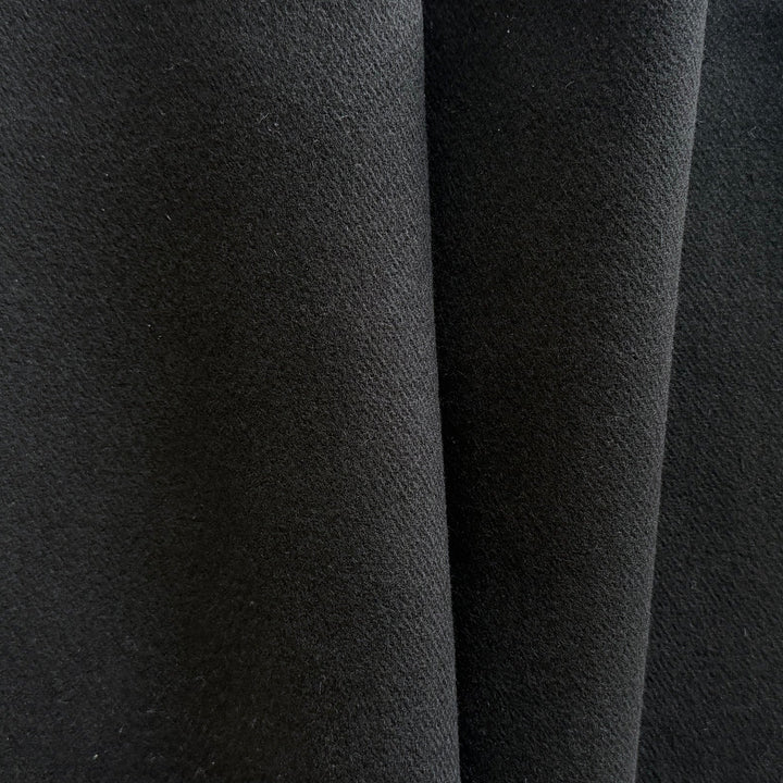 Substantial Jet Black Soft Wool Melton Coating (Made in Italy)
