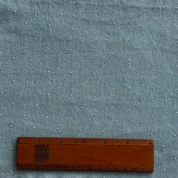 Lighter Weight Chambray Blue Silver Studded Cotton Denim (Made in Italy)