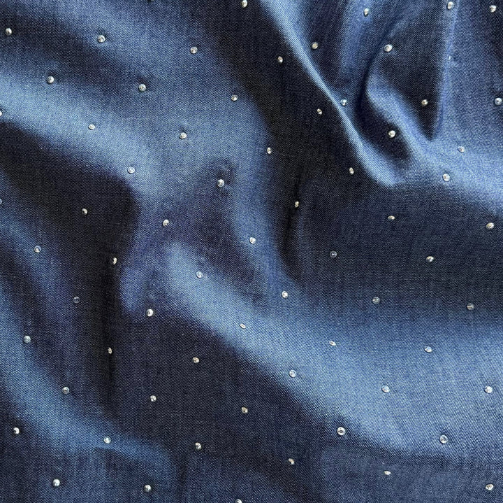 8 oz Navy Blue Silver Studded Cotton Denim (Made in Italy)