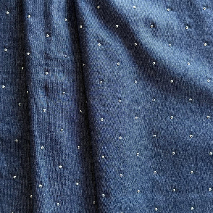 8 oz Navy Blue Silver Studded Cotton Denim (Made in Italy)