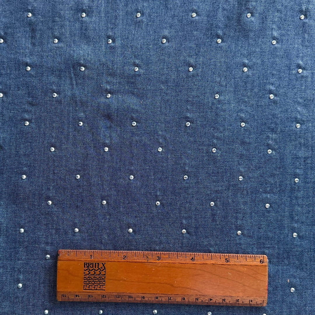 8 oz Navy Blue Silver Studded Cotton Denim (Made in Italy)
