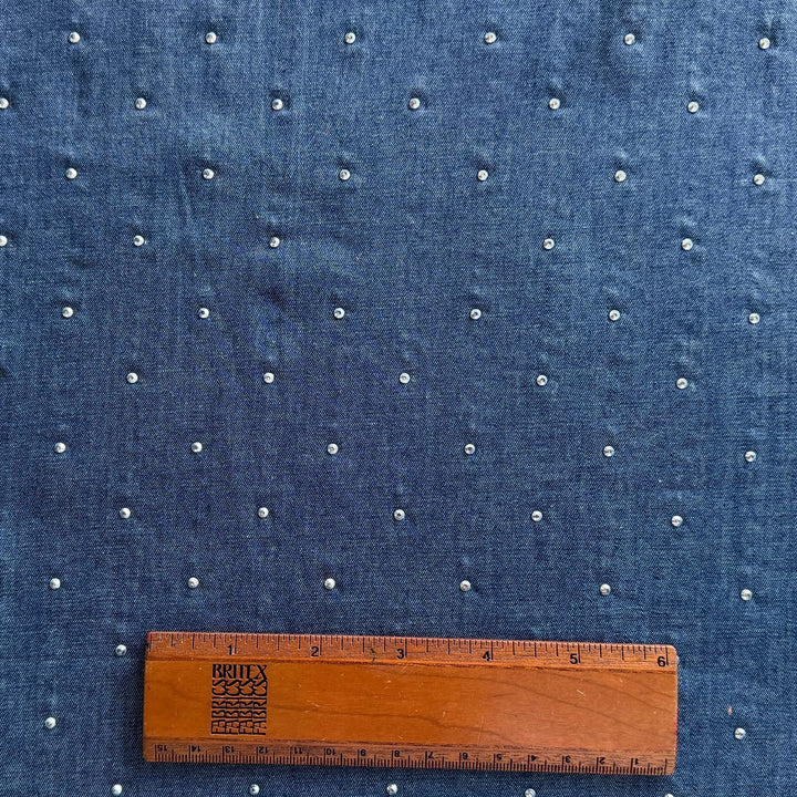 8 oz Navy Blue Silver Studded Cotton Denim (Made in Italy)