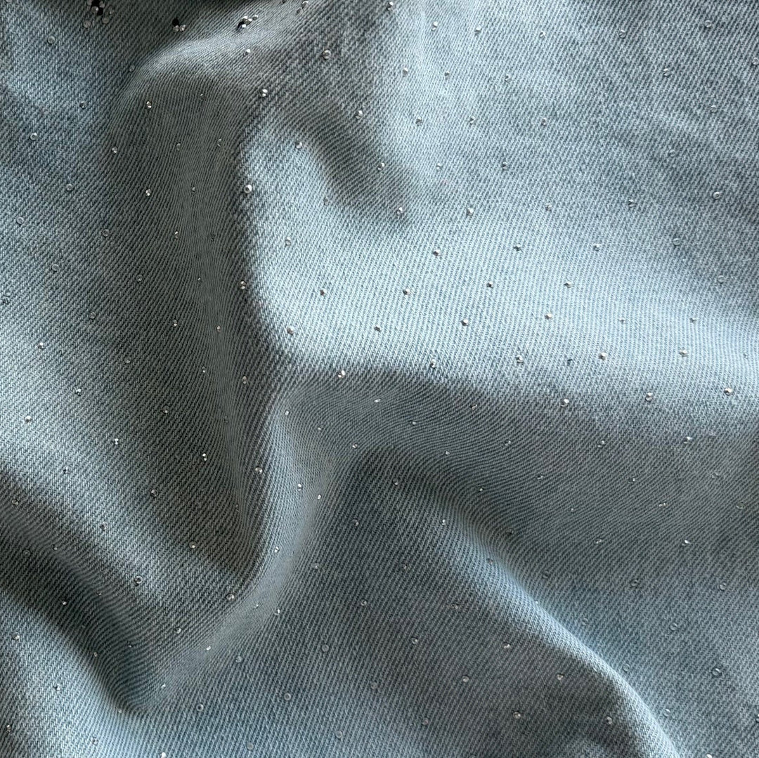 10oz Weathered Light Blue Silver Studded Cotton Denim (Made in Italy)