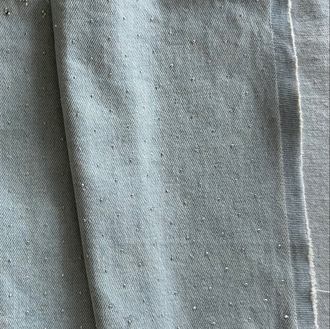 10oz Weathered Light Blue Silver Studded Cotton Denim (Made in Italy)