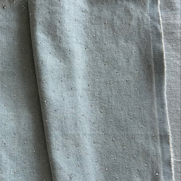 10oz Weathered Light Blue Silver Studded Cotton Denim (Made in Italy)
