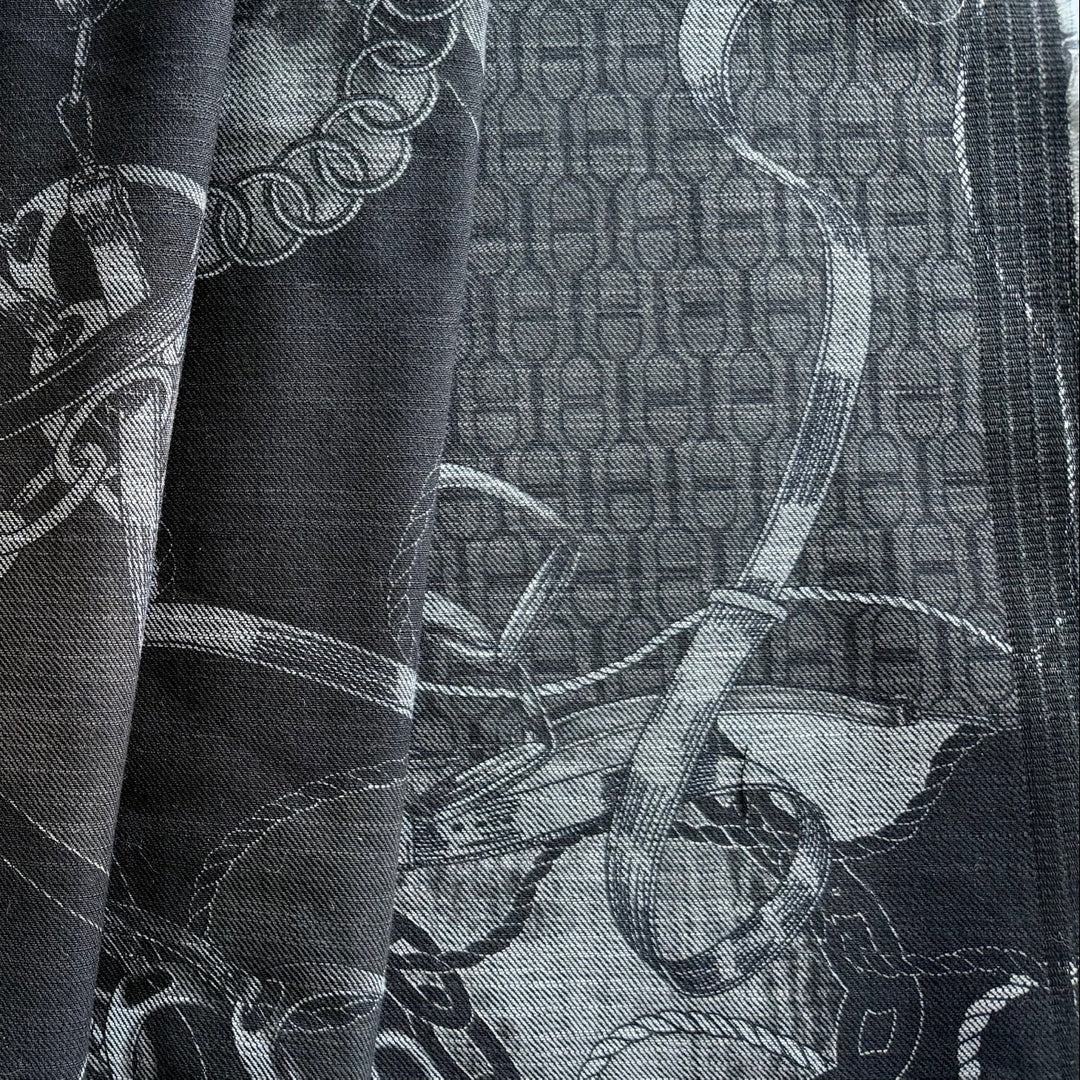 Coal Black Equestrian Stretch Cotton Blend Denim Twill (Made in Italy)