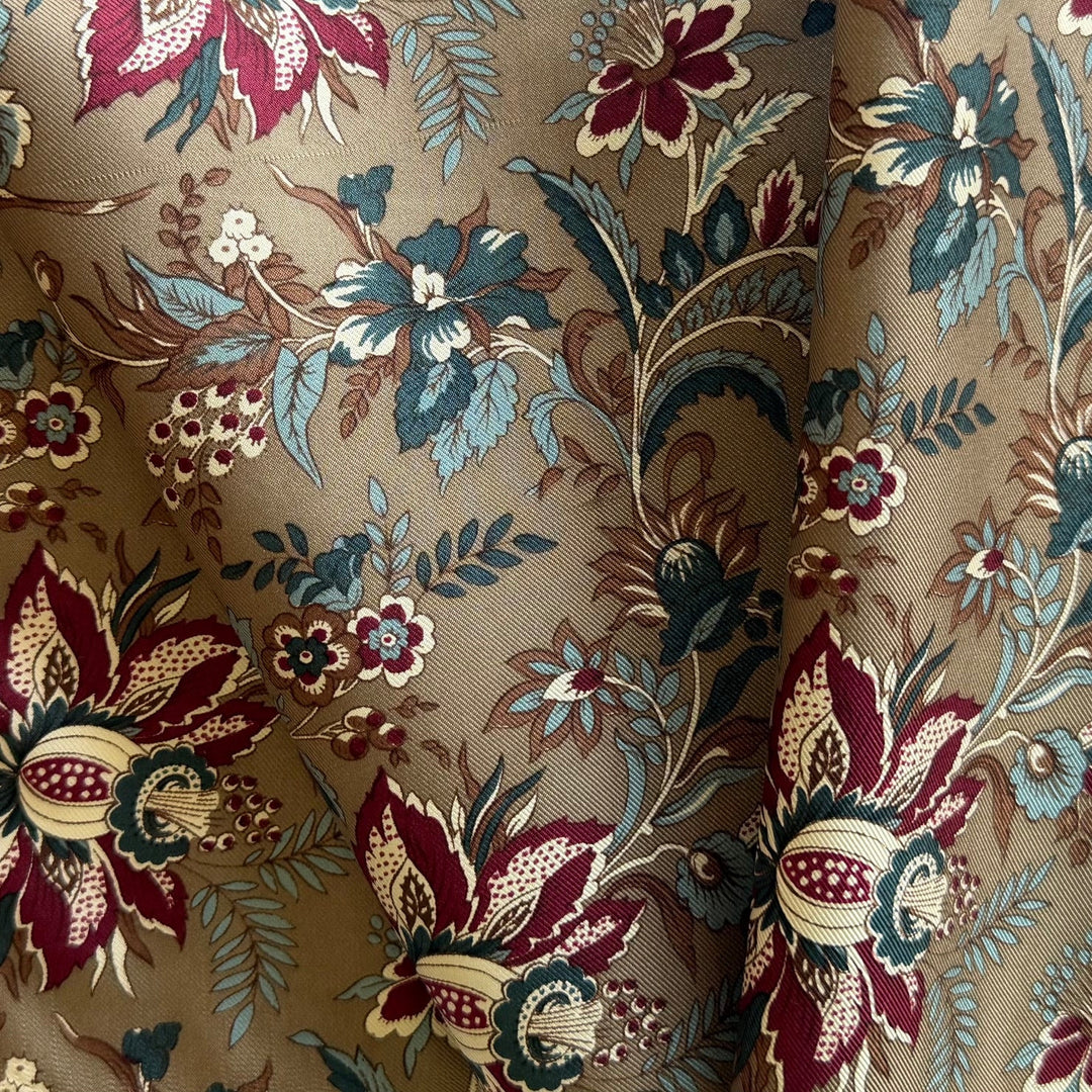Arabesque Pomegranates on Aged Pottery Silk Twill