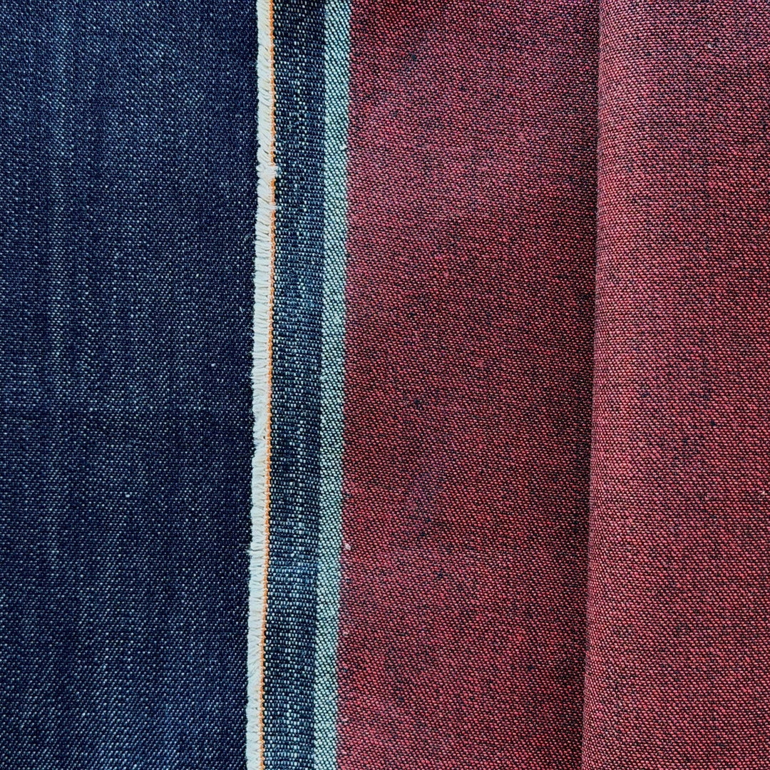Heavy-Weight 13 oz Reversible Indigo & Crimsom Cotton Denim (Made in Italy)