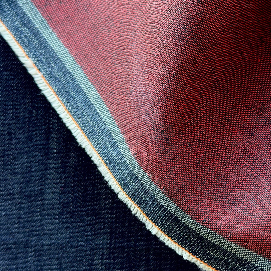 Heavy-Weight 13 oz Reversible Indigo & Crimsom Cotton Denim (Made in Italy)