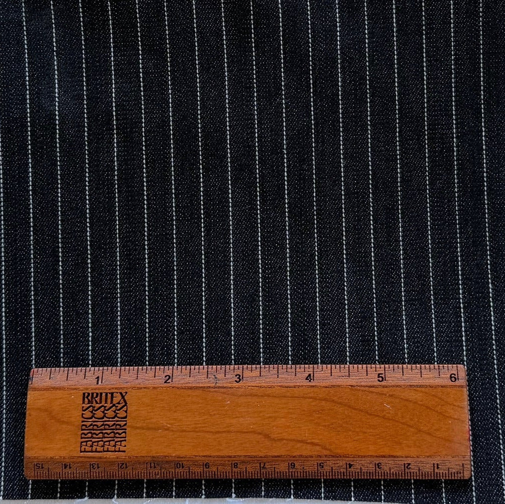 12 oz Pinstriped Silvered Onyx Stretch Cotton Blend Denim (Made in Italy)