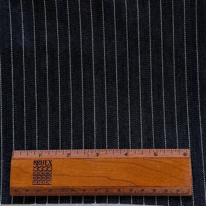 12 oz Pinstriped Silvered Onyx Stretch Cotton Blend Denim (Made in Italy)